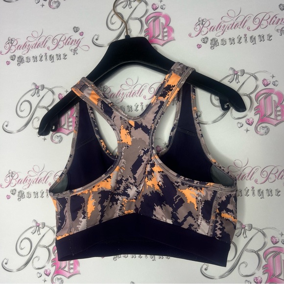 Nike dri fit sports bra orange grey purple white camo style logo front stretchy - Picture 4 of 8